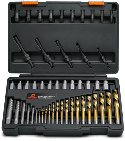 Coobeast 55pcs Screw Extractor Set for Men's Gift, Easy Out Screw Extractor Kit with HSS Steel Reverse Drill Bit for Removing Broken Stripped Screws, Studs, Fittings and Lugs Extraction