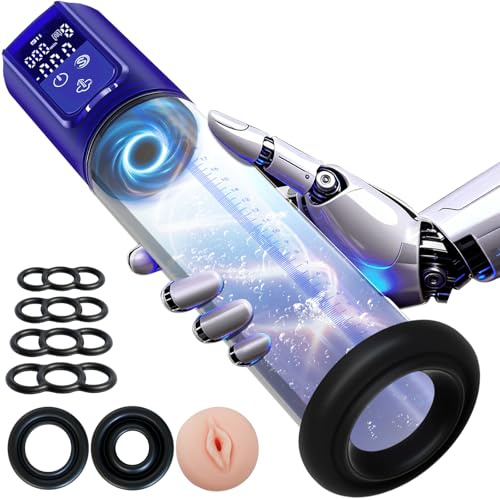Electric Penis Pump Male Sex Toys - Pumps & Enlargers with 9 * 2.5in Cylinder,9 Training Modes,Automatic Cock Vacuum Extender Pump with 2 Penis Pump Sleeve & 4 Penis Rings and 1 Pocket Pussy
