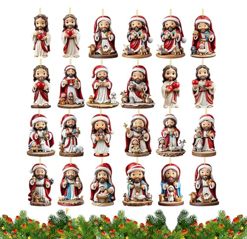 Nedräkningskalender till jul - 24 dagar med Jesus hängsmycken, 2D akryl hängande dekoration, festlig väggaccent | dekorativ religiös nedräkningsdisplay för mamma