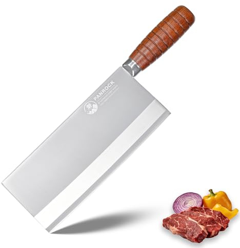 PANROCK Cleaver Knife 8 Inch, Professional Chinese Cleaver - Ultra Sharp High Carbon Steel Meat Knife with Ergonomic Rosewood Handle, Premium Gift Box