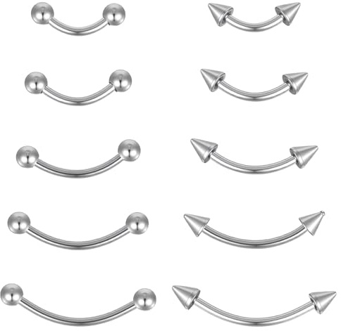 HaiFafafaing 10pcs Vertical Labret Lip Jewelry Silver Eyebrow Piercing Jewelry Surgical Steel Curved Barbell Eyebrow Rings Rook Daith Earrings Ear Rook Piercing Jewellery for Women Men