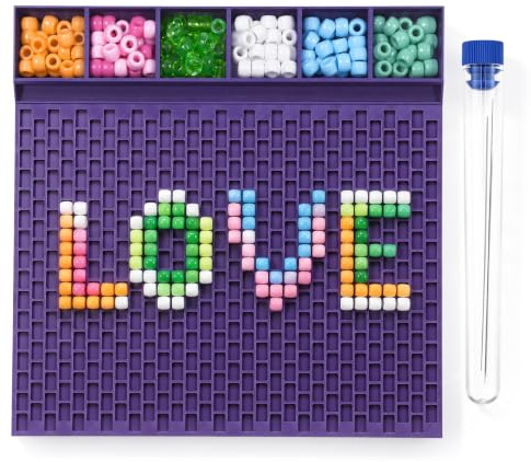 CBWERBB Pony Bead Stringing Tray,Purple Nylon Kandi Bracelet Making Board with 17-Row Deep Grooves for 6x9mm Beads, Includes 3 Beading Needles & Storage Tube for DIY Crafts