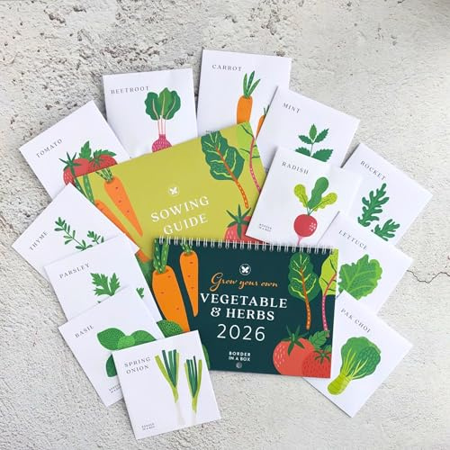 2026 Wall Calendar, A5 opens to A4, includes 12 packets of seeds, sowing guide & gift box. Grow Your Own Vegetable, Salad & Herb