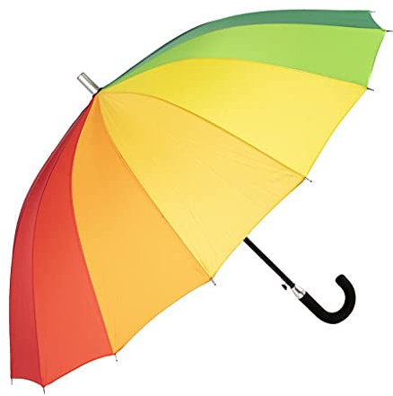 BiggDesign Moods Up Regenschirm in bunten Regenbogen Farben | 16 Rippen | Partnerschirm | Windsicher | Groß | Leicht | Automatik | Starker Stockschirm für Damen und Herren | mehrfarbig | 112 cm