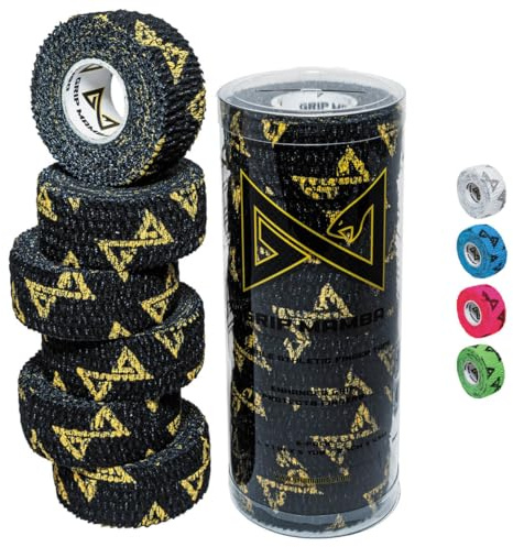 GRIP MAMBA Elastic Athletic Finger Tape, 1”Wide w/Premium Adhesive, Protects Hand Thumb Fingers Enhances Grip, Sleeve Blister Wrap for Sports, Golf, Tennis, Basketball, Pickleball (Black, 3 Rolls)