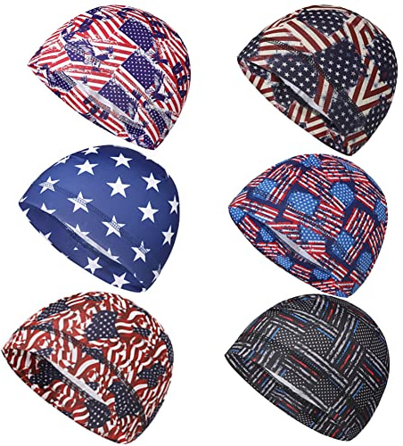 Skull Caps US Flag Beanie Hats Under Helmet Liner Cycling Cooling Running Sweat Wicking Skullcap Cap Fits Patriotic Motorcycle Hard Hat Helmets Sleeping Caps for Men (US Flag)