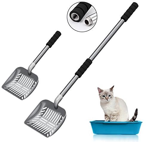 Acalu Cat Litter Scoop,Metal Long Handle Kitty Litter Coop Scooper,Heavy Duty Cats Pooper for Litter Box Pet Poop Shovel,Chicken Poop Scooper 32inch