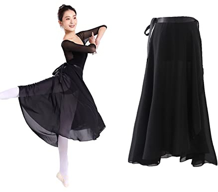AWOCAN Jupe portefeuille de ballet pour femme - Jupe longue transparente en mousseline de soie - Jupe de danse transparente - Jupe d'été et de plage - Taille haute, Noir , 36
