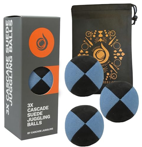 3 x Pro 110g Cascade Suede Juggling Balls - Quality Thud Juggling Balls & Bag - Set of 3 Beginner Juggling Balls (Blue/Black)
