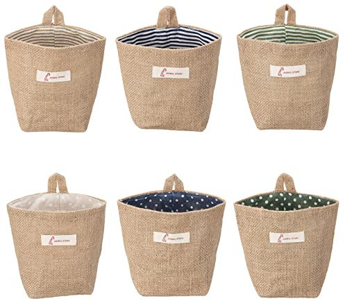 Lifreer Storage Baskets, 6 Pcs Cotton Linen Foldable Small Baskets with Handle Storage Boxes for Toy Makeup Key Small Stuff (Style 2)