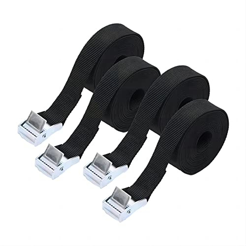 Bailinks Lot de 4 sangles d'arrimage à cliquet, 1,5 m x 25 mm, tendeurs robustes et réglables pour motos, cargaisons, camions, remorques, bagages (noir)