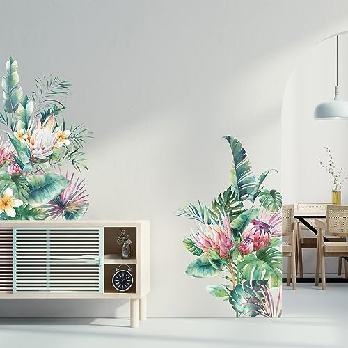 Tanlaby Stickers Muraux Plantes Vertes Autocollants Muraux Tropicaux Plante Feuille Palmier Sticker Mural Fleurs Plantes pour Salons Chambres Bureaux Canapé Fond Décoration Murale