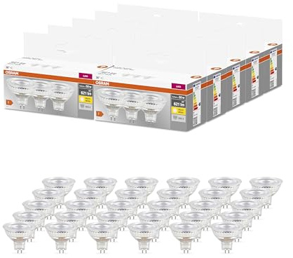 OSRAM LED-reflektorlampor MR16 med eftermontering, 50 wattersättning, GU5.3, MR16 reflektor, 2700 Kelvin, klart glas, 30-er-paket