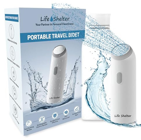 Life Shelter Mini Portable Toilet Bidet with 4 Flushing Modes - IPX7 Waterproof | Rechargeable Electric Handheld Travel Bidet Sprayer for Personal Hygiene, Perineal & Hemorrhoid Treatment (350ml)