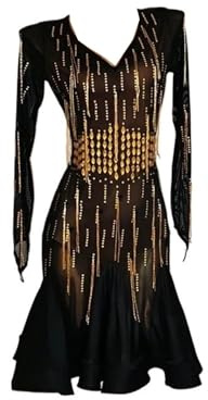 Costumes de Danse Robes de soirée for Femmes, Costume de Danse Latine for Filles, vêtements d'entraînement, Jupe de Ligne de compétition, support for Salle de Bal(Gold Dress,M)