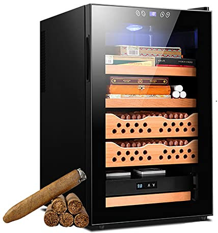 JMbpkduHs Electric Cigar Cabinet-50l Electronic Cooler Humidor-Spanish Cedar Wood-Controlled Humidity Cigar and Wine Cabinet-Holds 400 Cigars-Commercial/Household,Black