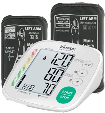 Kinetik Wellbeing Advanced Blood Pressure Monitor - Used by the NHS - Fully Automatic Upper Arm Blood Pressure Machine with Universal & XL Cuffs (22-42cm, 40-52cm), Digital Sphygmomanometer Tester Kit