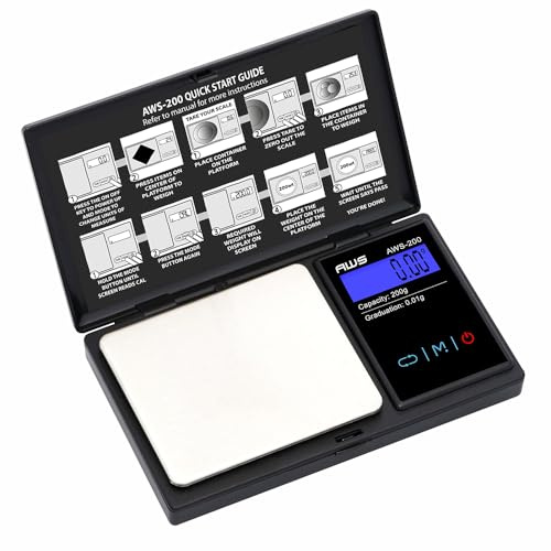 American Weigh Scales 200g x 0.01g Series Digital Pocket Weight Scale | Precision Digital Scale LCD Display, Jewelry, Coins, Food, Lab, Medicine Kitchen Lab Scale (Calibration Weight Included)- Black