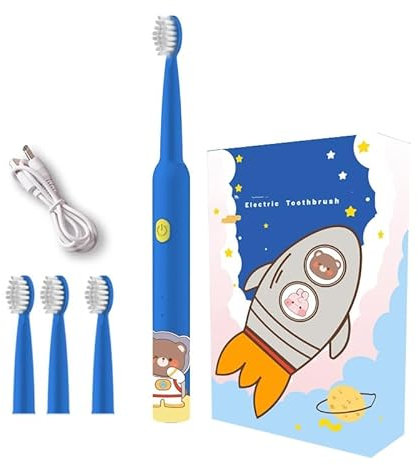 Zahnbürste Elektrisch Kinder ab 8-12 Jahre, Kinderzahnbürste Elektrisch mit Timer Gewohnheitsbildende 3 Modi, IPX7 Wasserdicht (Blau, 27.7 x 2.15cm)