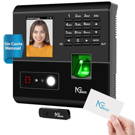 NGTeco WiFi Control Horario Empleados, Maquina fichar empleados español con códigos Facial, de Huella Dactilar, RFID y Pin, máquina de fichar empleados con App biométrica para iOS/Android(MB1)