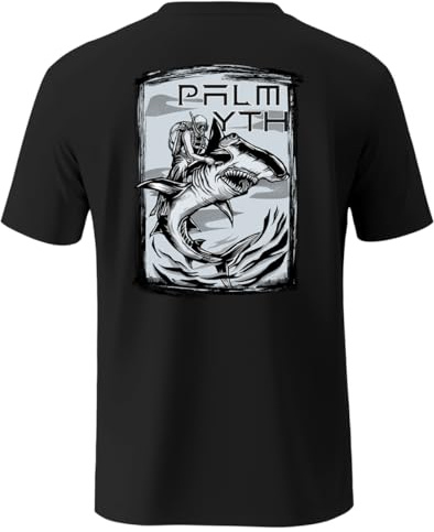 Palmyth Fishing Shirts for Men Short Sleeve T-Shirt UPF 50+ Sun Protection UV Tee Black Diver Shark XL