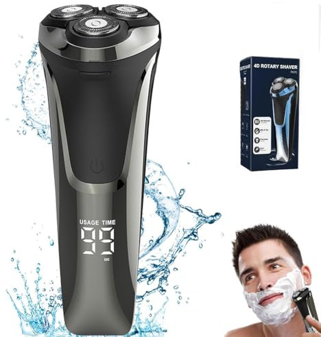 Snapbuy Electric Razor, Snapbuy Electric Razor 4d Rotary, rasoir électrique pour homme Wet & Dry métallisé, Rasoir Électrique pour Homme Rasoir à Têtes Rotatives avec Tondeuse Barbe de Précision