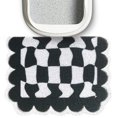 Lukamoo® Cute Cat Litter Mat (60x40cm), Large, for Kitty Litter & Cute Cat Litter Box, Accessories for Indoor Cats. (Chessboard, Black)