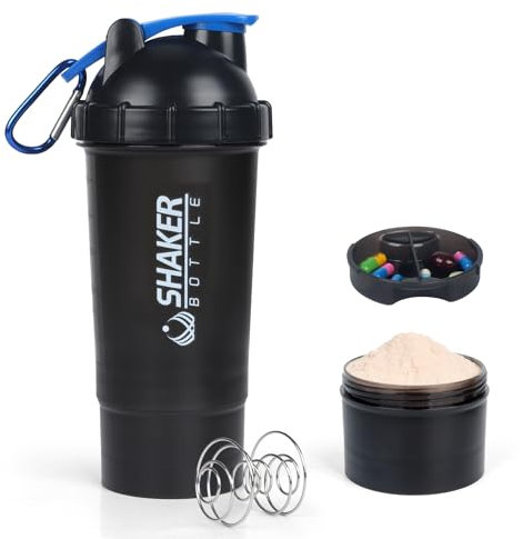 XTKS Shaker à Protéines 500 ml - Bouteille Shaker avec Compartiment à Poudre - Anti-Fuite et Facile à Nettoyer Pour shakes protéinés -shaker proteine avec boule - Sans BPA（Bleu）