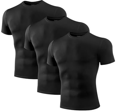 Niksa Compression Shirt Men, 3 Packs Short Sleeve Gym T Shirts Men's Muscle Fit T-Shirt Breathable Active Wear T Shirt Base Layers Quick Dry Tops for Running Cycling Sports, Black, L