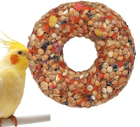 Tewzafiya Snack Pour Cocorite | Jeux De Cages À Oiseaux | Accessoires De Donut Avec Des Grains À Croquer Pour La Formation Et L'Enrichissement Alimentaire Des Inséparables