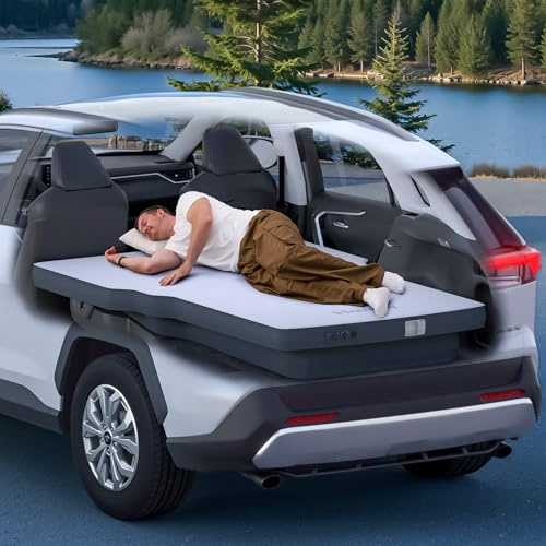 Havnby AutoLevel TPU Backseat Foam Mattress for Toyota RAV4, 4-inch Foam Camping Mattress & Slope-Cancel Layer, Inflatable SUV Car Bed with Portable Built-in Rechargeable Pump for Road Trip Sleeping