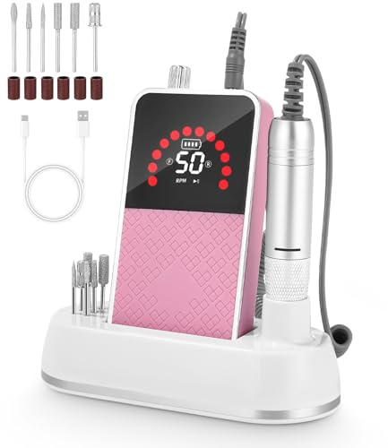 Bixury Ongles Électrique,Professional 50000u/Min Fraises À Ongles Pour Gel Lime À Electric Nail Drill Set Avec 6 Embouts De Fraises À Ongles Électriques Pour Les Salons De Manucure Domicile (Rosa)
