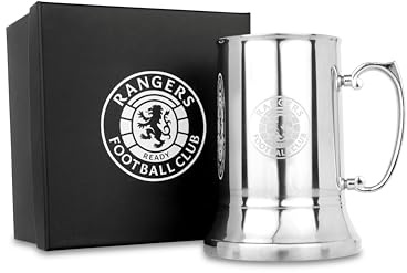 Sporting Profiles Official Glasgow Rangers FC Stainless Steel Pint Tankard – 550ml Beer Stein Mug in Gift Box