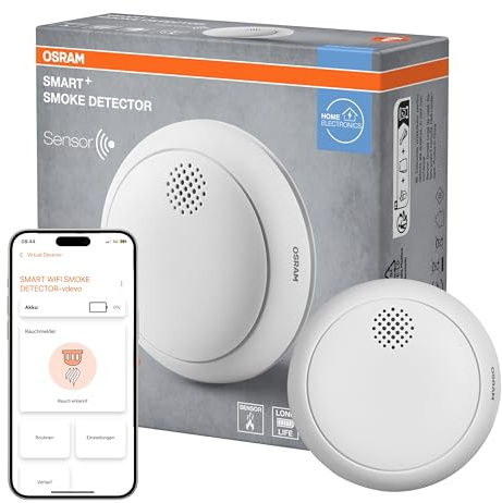 OSRAM Smart+ WiFi Détecteur de fumée, IP20, Plastique, 86 mm, Blanc