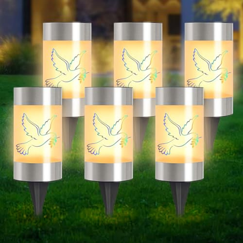 6 luces LED solares para tumbas con sensor de luz, con adhesivo, velas LED para tumba, velas de cementerio, resistentes al agua, velas para tumbas (blanco cálido)