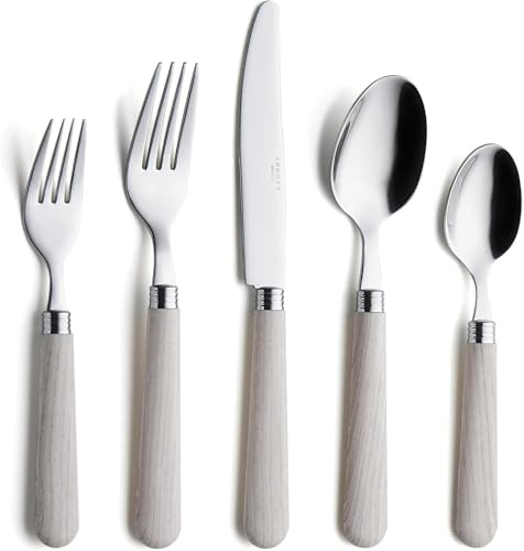 ANNOVA Set di posate,posate colorate in acciaio inossidabile,set di posate da tavola,coltelli da tavola,forchette,cucchiai,forchette da insalata e cucchiai da dessert (Legno, 20 Pezzi)