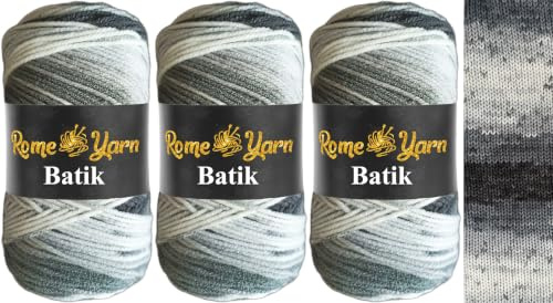 Rome Yarn Batik Knitting Yarn 3 × 100 g Pack - 100% Acrylic Aran Weight (#4 Medium), Self-Patterning Multicolour Yarn for Knitting and Crochet (1894)