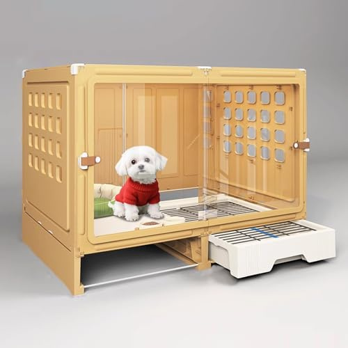 Gabbia Per Cani Da Interno Trasparente Con Area Toilette, Piccola Cuccia Per Cani Con Porta Scorrevole, Casa Per Cuccioli, Pet Villa Ideale Per L’uso Domestico(81x47x54cm)