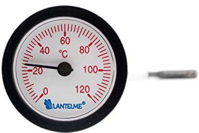 Lantelme Bimetall Heizungs-Zeigerthermometer – Präzise Temperaturmessung 0 bis +120 °C für Heizungsanlagen & Sanitärbedarf, Messing-Sonde Ø6 mm, Analog Thermometer für Wasserkessel Boiler