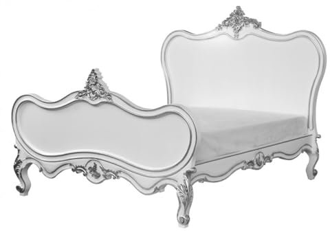 Casa Padrino Barock Bett Maison Paris Weiß/Silber 180 x 200 cm aus der Luxus Kollektion