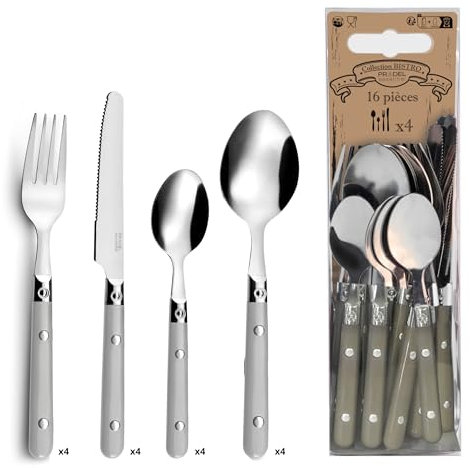 Amefa Besteck SAXO, Tafelbesteck für 4 Personen, Edelstahl Kunststoff 18/0, grau, 16-teilig