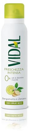 Vidal - Deodorante Spray Freschezza Intensa, Senza Sali di Alluminio, Effetto Asciutto fino a 48h, Fragranza Bergamotto e Zenzero, 150ml