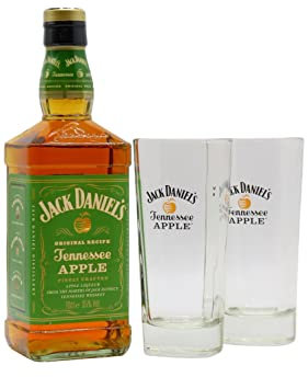 Jack Daniel's - Branded Glasses & Tennessee Apple - Whiskey Liqueur 70cl 35% ABV