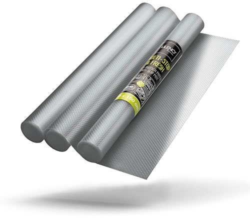 LILENO HOME Set di 3 tappetini per cassetti 30 x 150 cm (argento) Tappetino antiscivolo per cassetti come inserto per cassetto per frigorifero inserto tagliabile come tappetini antiscivolo per cucina