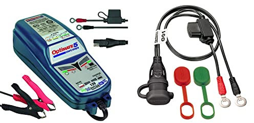 OptiMATE TM220-4A Batterieladegerät OptiMate5, Blue, 5 Start/Stop 12V 4A & O-01 Zubehör O1 (SAE), Blue
