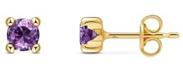 Amberta Allure Damen Ohrstecker aus 9K Gelbgold mit Synthetischen Edelsteinen: Amethyst Kubischer Zirkonia 4 mm Stein