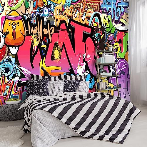 YIHWM -Street Art Graffiti Wallpaper Fabric Wallpaper Living Room Bedroom Bathroom Boys Girls Children's Room Abstract Large Wall Mural- 137x96（ not Peel and Stick）
