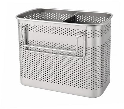HOME&I Silverware Drying Basket, Hanging Rectangular Utensil Holder with 2 Compartments, Stainless Steel 304 Cutlery Caddy for Dish Rack, Kitchen Sink & Countertop