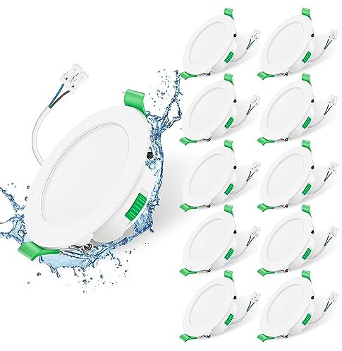 ALUSSO Lighting IP65 LED Downlights Ceiling Lights Dimmable 5.5W Ultra Slim LED Recessed Ceiling Lights, 3000K Warmwhite 4000K Neutralwhite 6500K Coolwhite Adjustable Bathroom Spotlights, 10 Pack