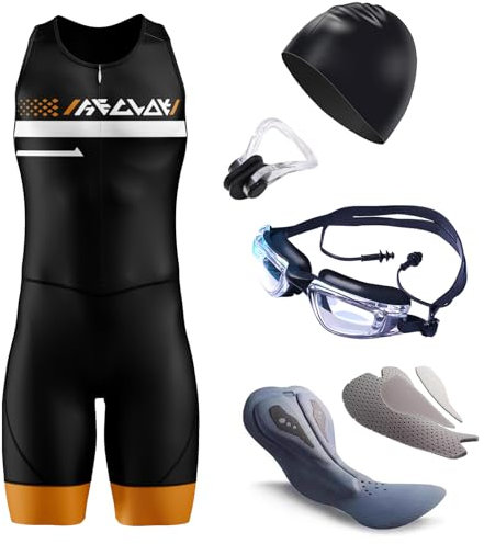 Triathlon Anzug ärmellos Herren - 2024 Einteiliges Radtrikot - Wettkampfprofi gepolstert -Trisuit Einteiler - Triathlon Einteiler Kurz - 3Taschen für Wettkampf Run, Cycle, Swim (TYP-6,XL)